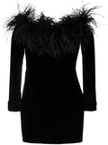 Alessandra Rich Feather detail velvet short dress