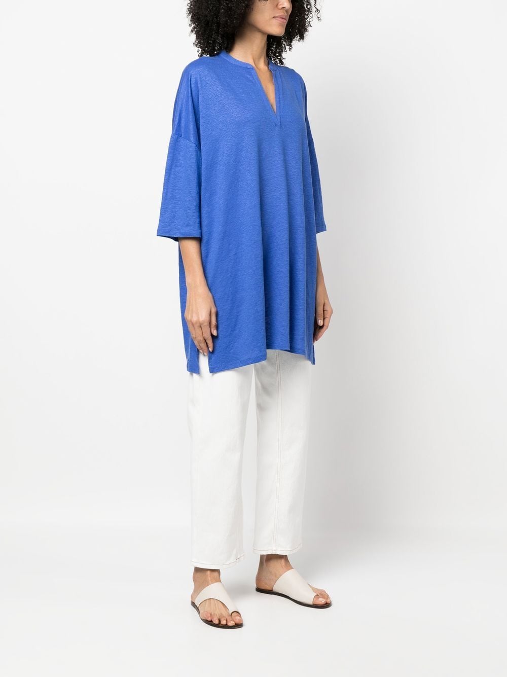 Majestic 3/4 Sleeve Linen Blend Tunic Dress