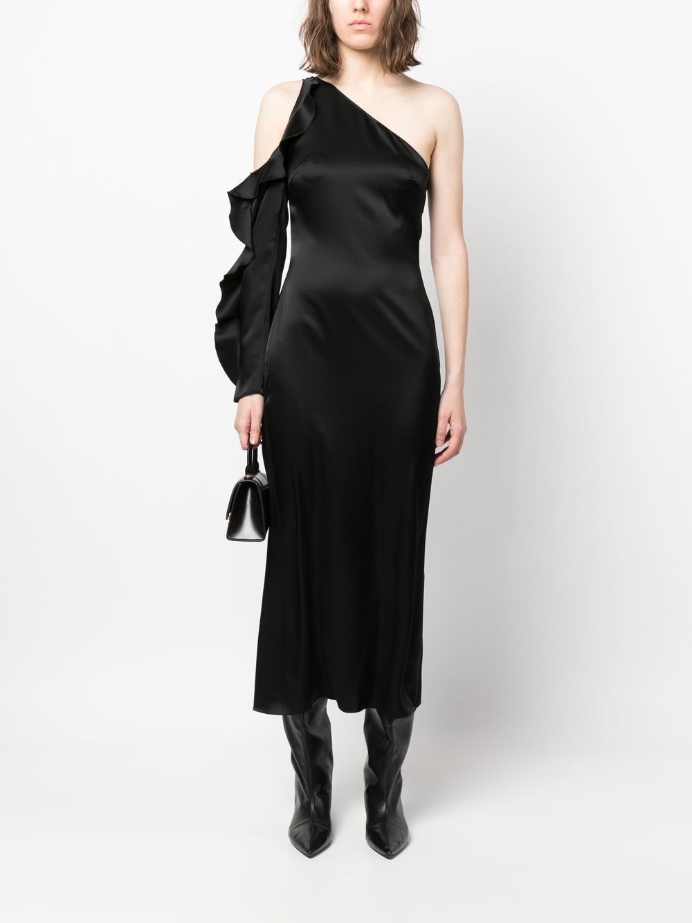 David Koma Ruffle detail one shoulder midi dress