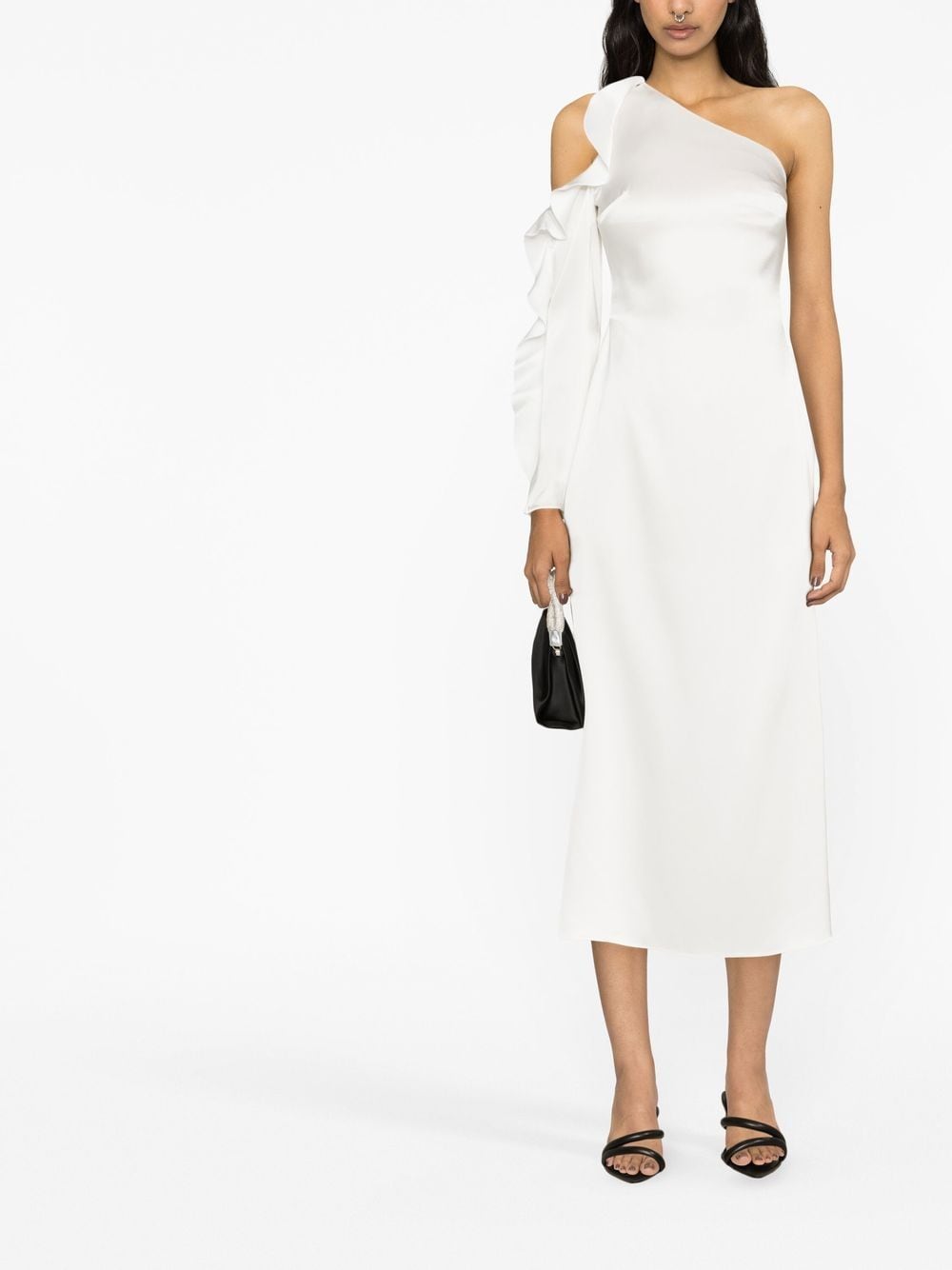 David Koma Ruffle detail one shoulder midi dress