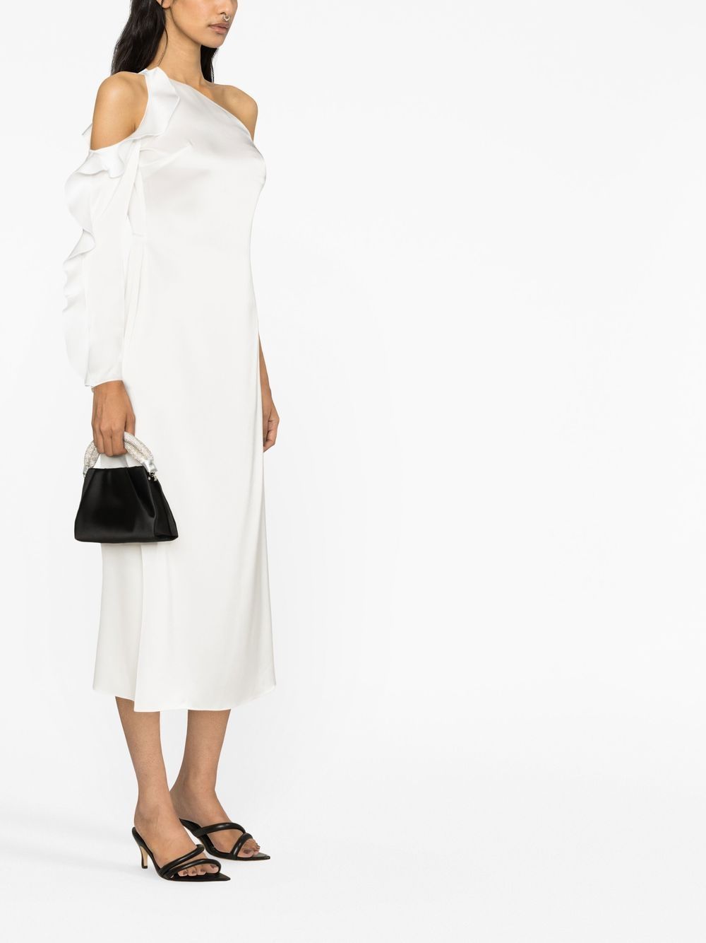 David Koma Ruffle detail one shoulder midi dress