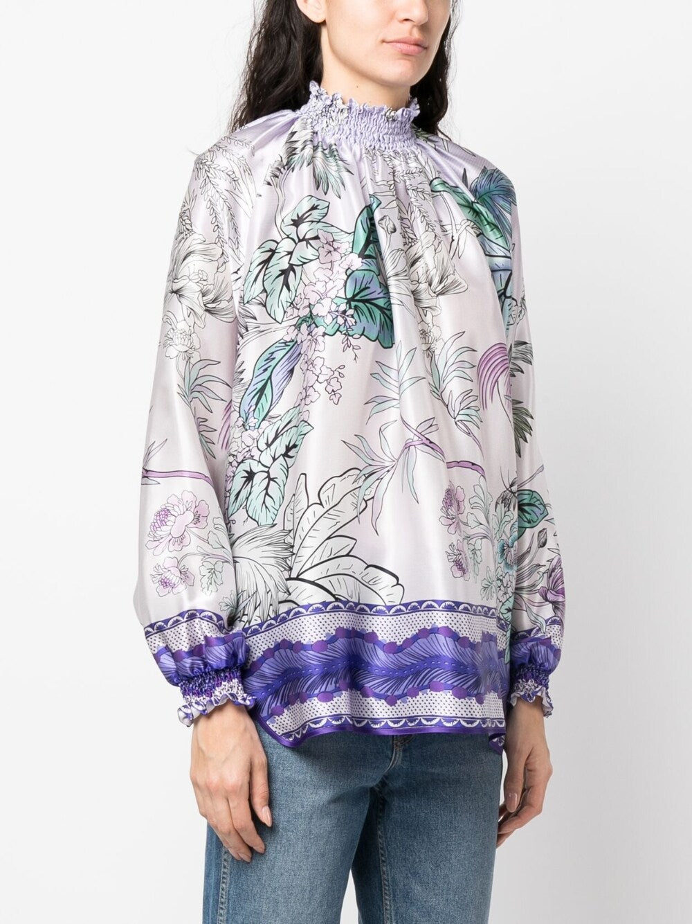 F.R.S . High neck printed silk blouse