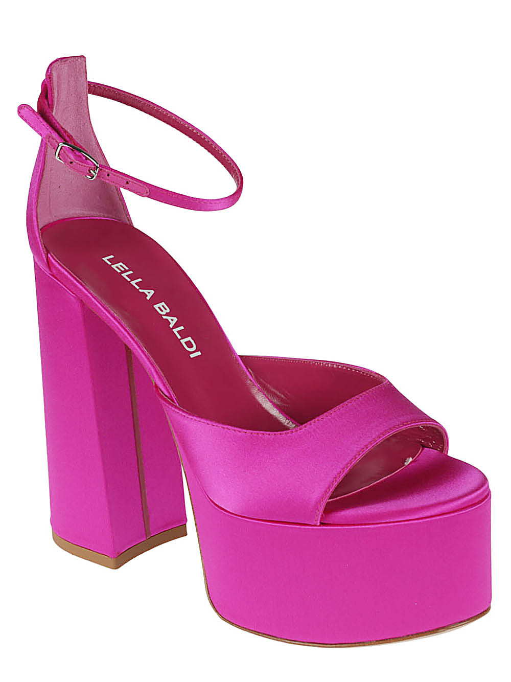 Lella Baldi fuchsia satin platform sandals