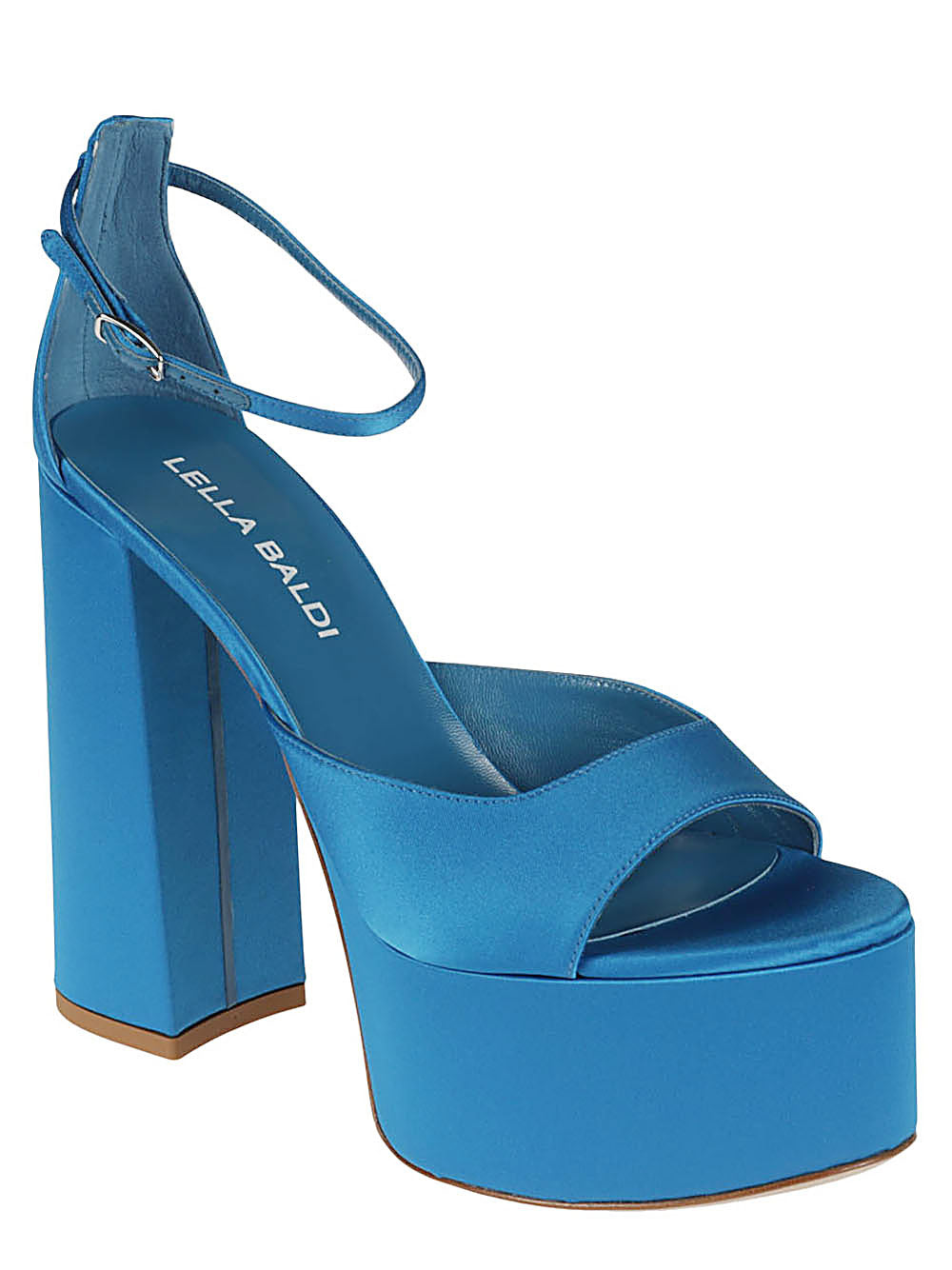 Lella Baldi Blue satin platform sandals