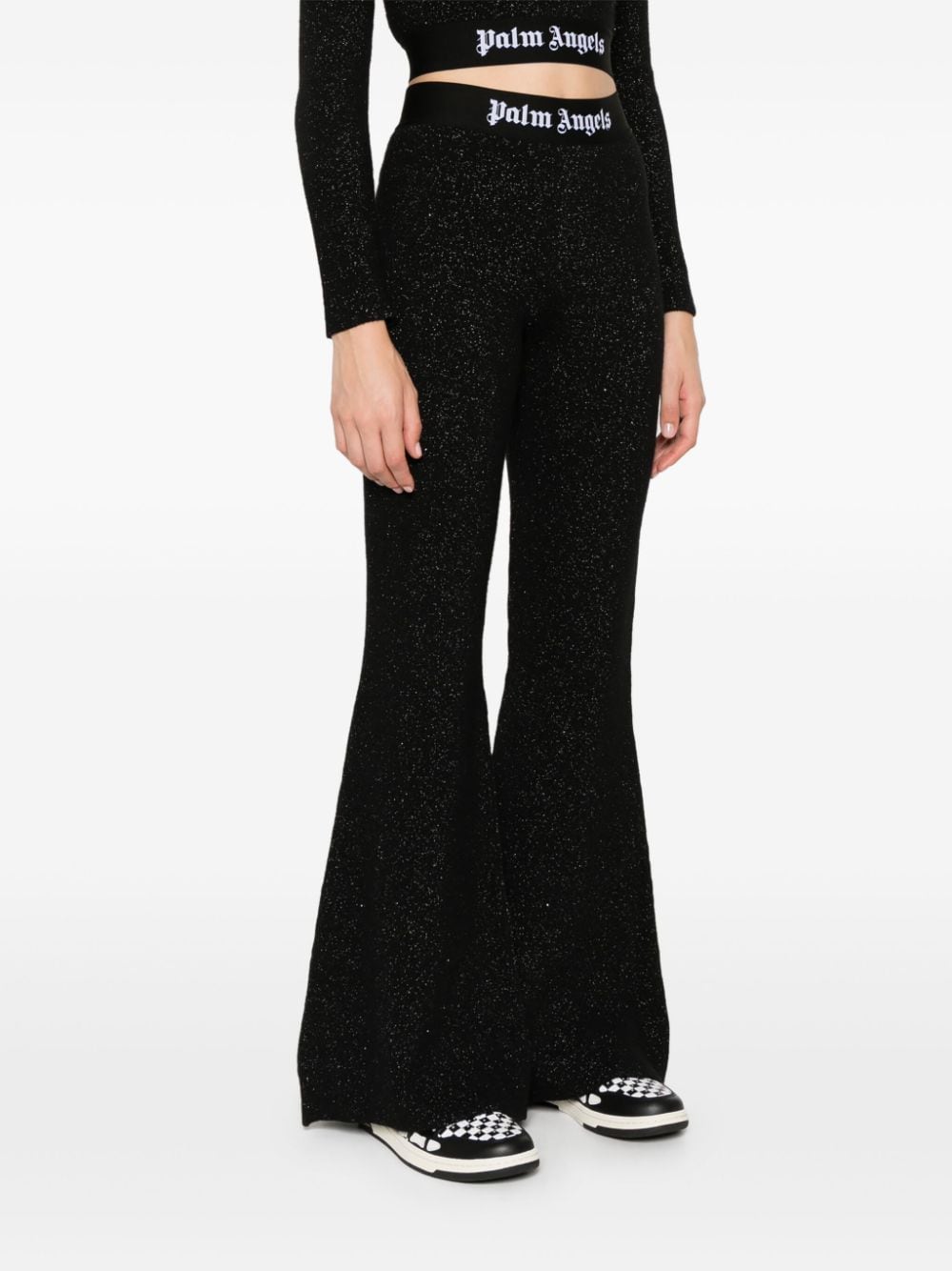 Palm Angels Logo lurex flared trousers