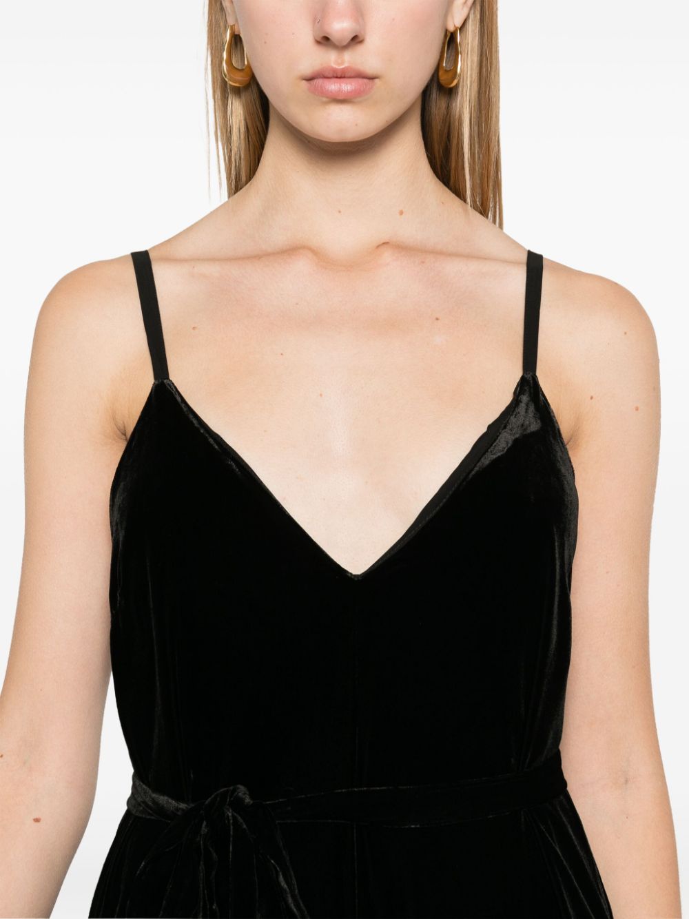 Gold Hawk V-back wide leg Velvet jumpsuit