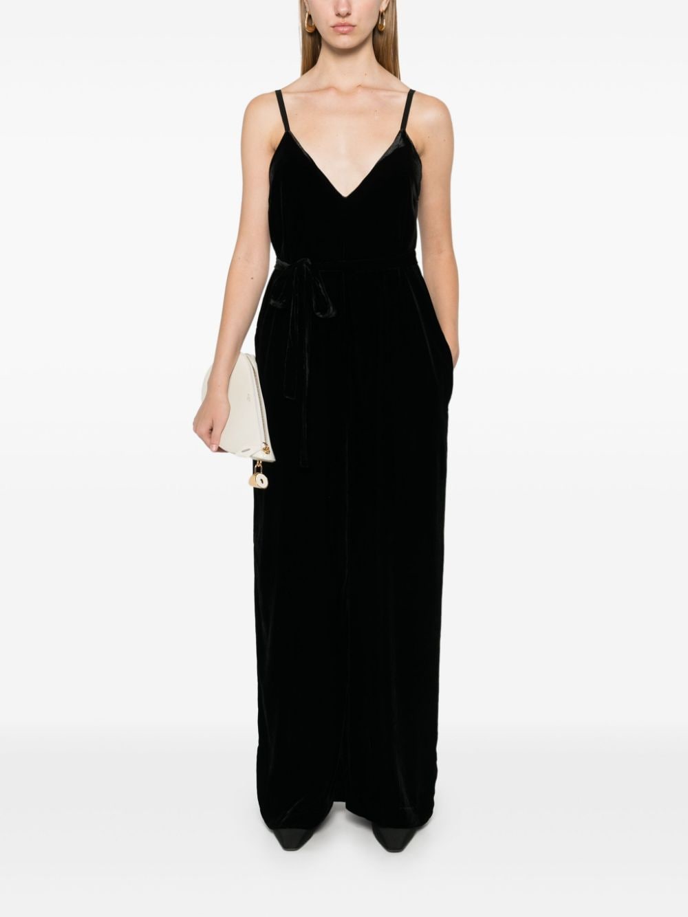 Gold Hawk V-back wide leg Velvet jumpsuit