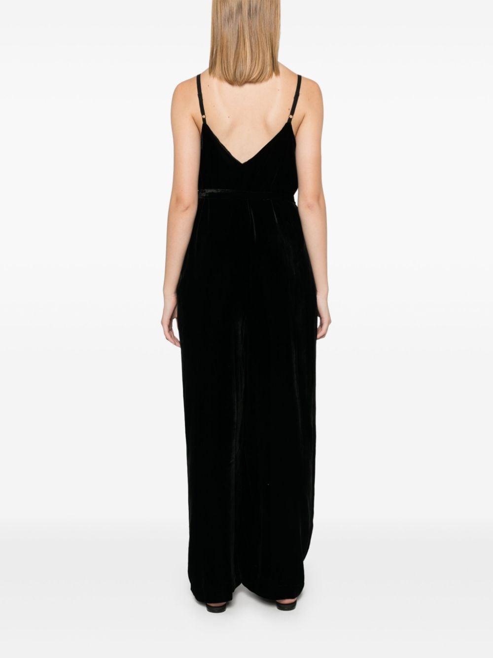 Gold Hawk V-back wide leg Velvet jumpsuit