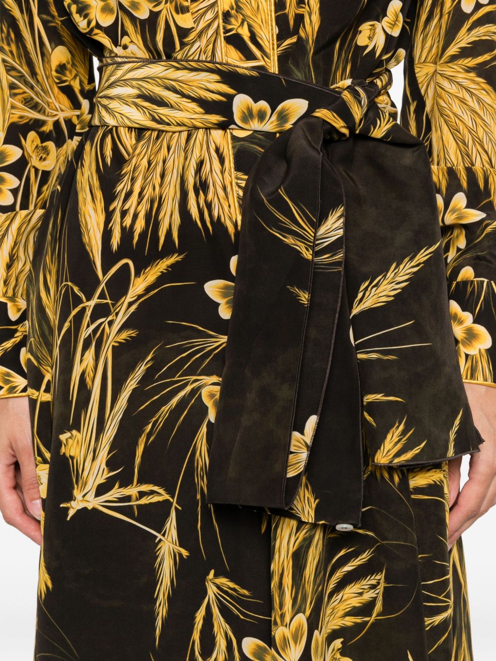 F.R.S . V-neck long sleeves Silk blend printed maxi dress