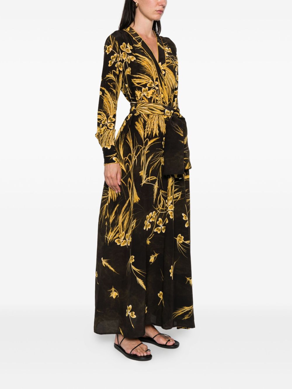 F.R.S . V-neck long sleeves Silk blend printed maxi dress