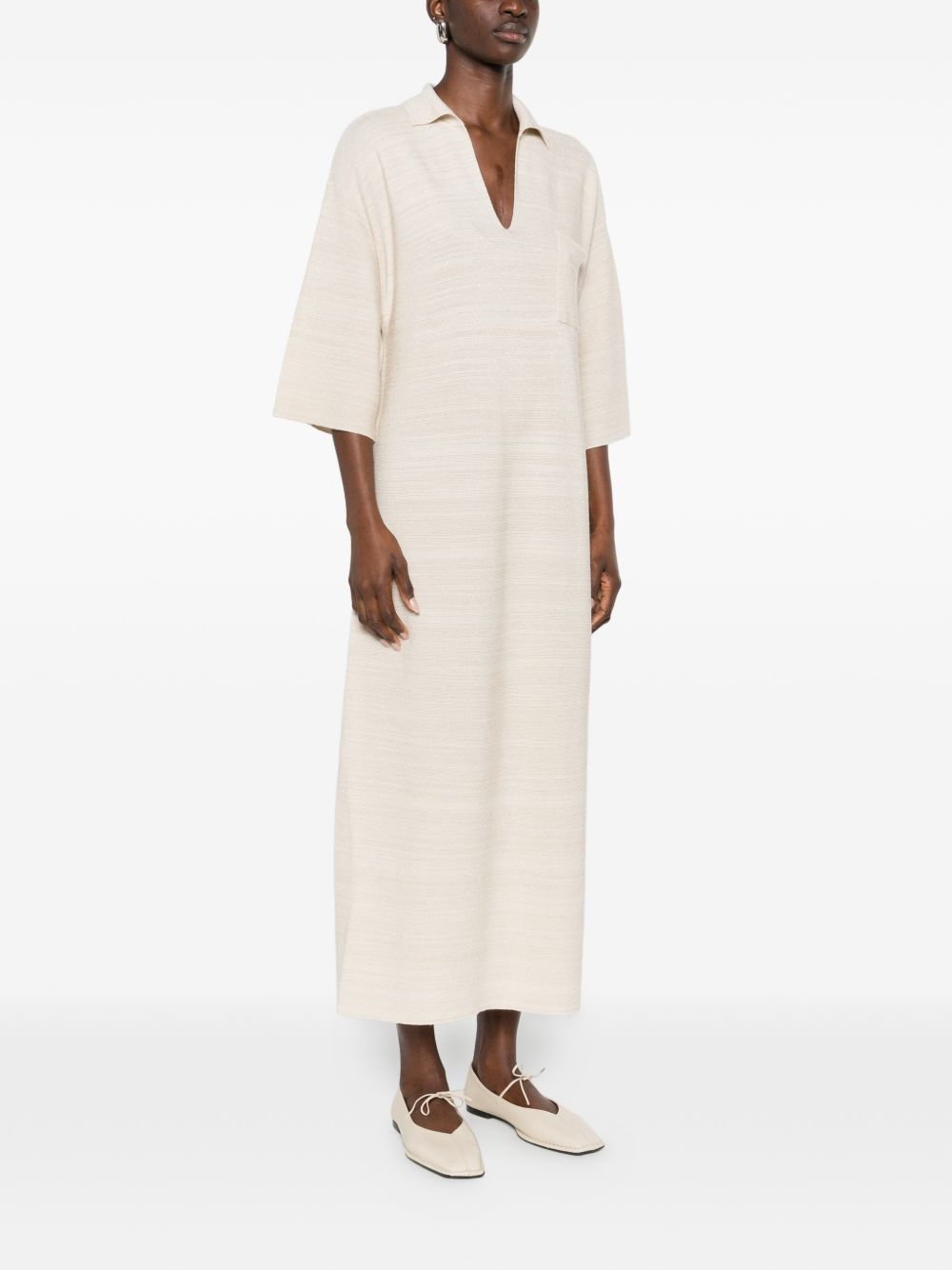 Fabiana Filippi V-neck tonal stripes collar Wool and cotton shirtdress