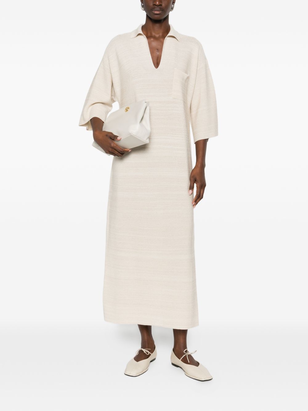 Fabiana Filippi V-neck tonal stripes collar Wool and cotton shirtdress