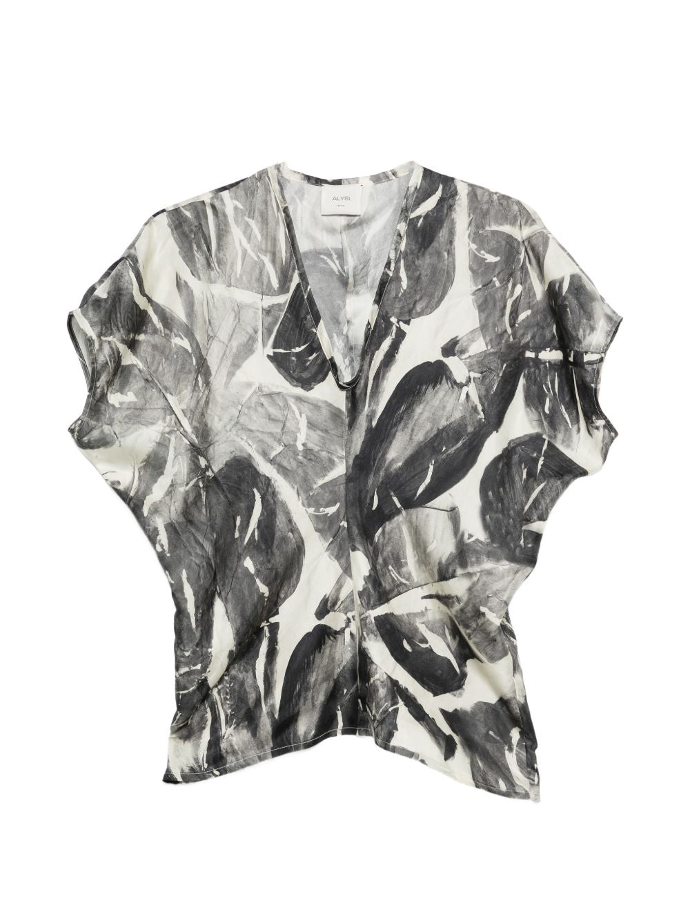 Alysi V-neck short sleeves silk Printed silk shirt