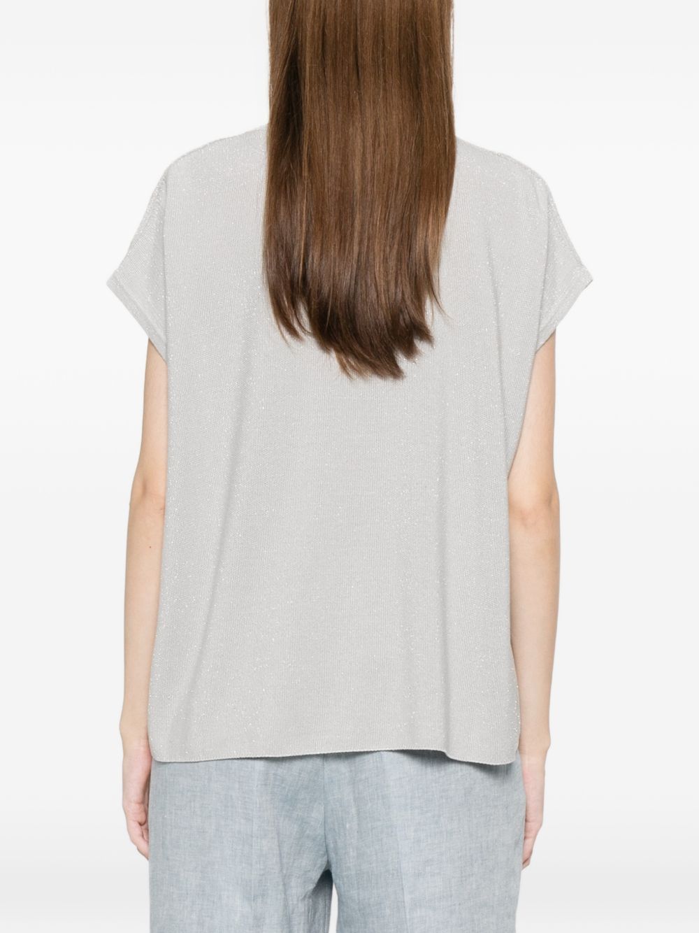Fabiana Filippi V-neck short sleeves knitted construction Cotton v-necked top