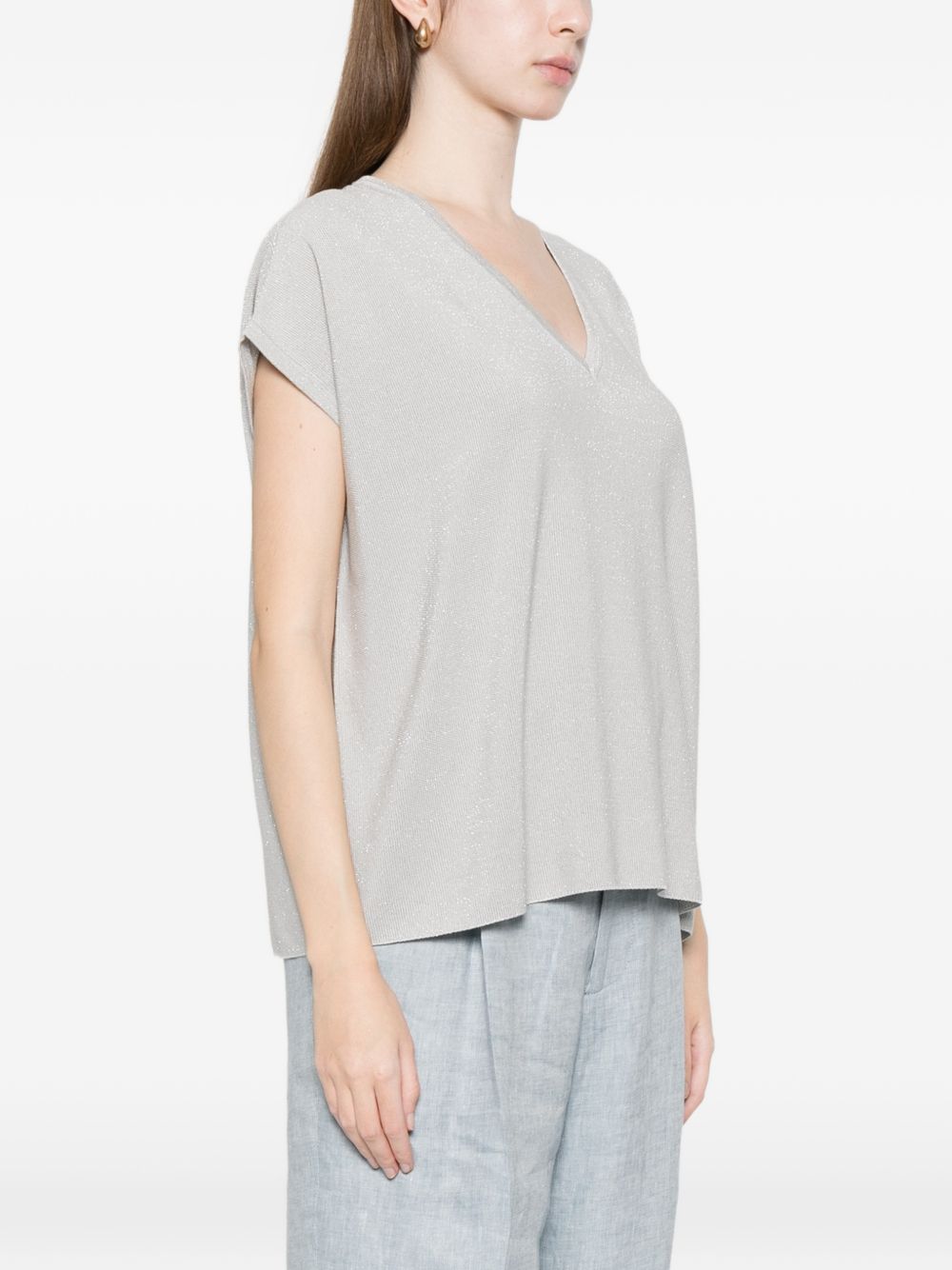 Fabiana Filippi V-neck short sleeves knitted construction Cotton v-necked top