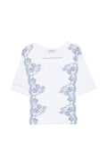 Ermanno Firenze V-neck short sleeves pointelle detailing Embroidered cotton t-shirt
