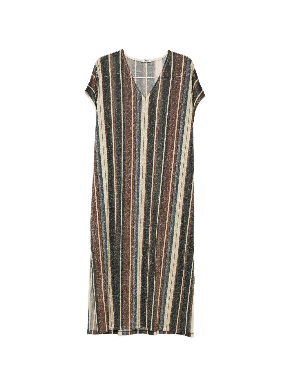 Siyu V-neck side slit Zoe striped kaftan dress