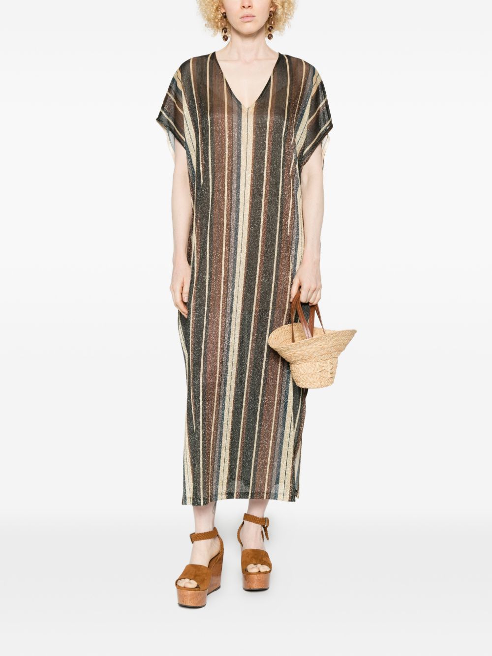 Siyu V-neck side slit Zoe striped kaftan dress