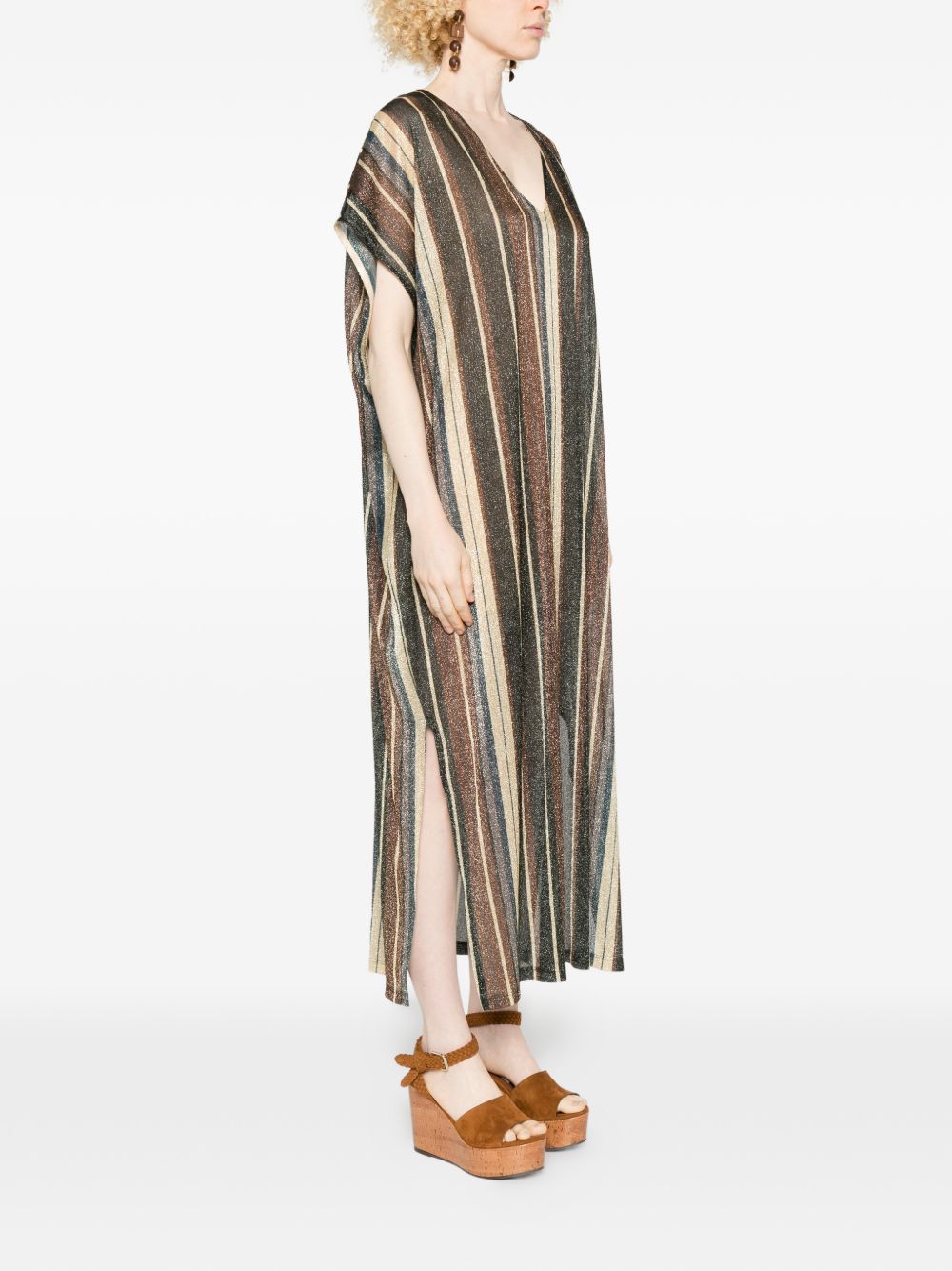 Siyu V-neck side slit Zoe striped kaftan dress