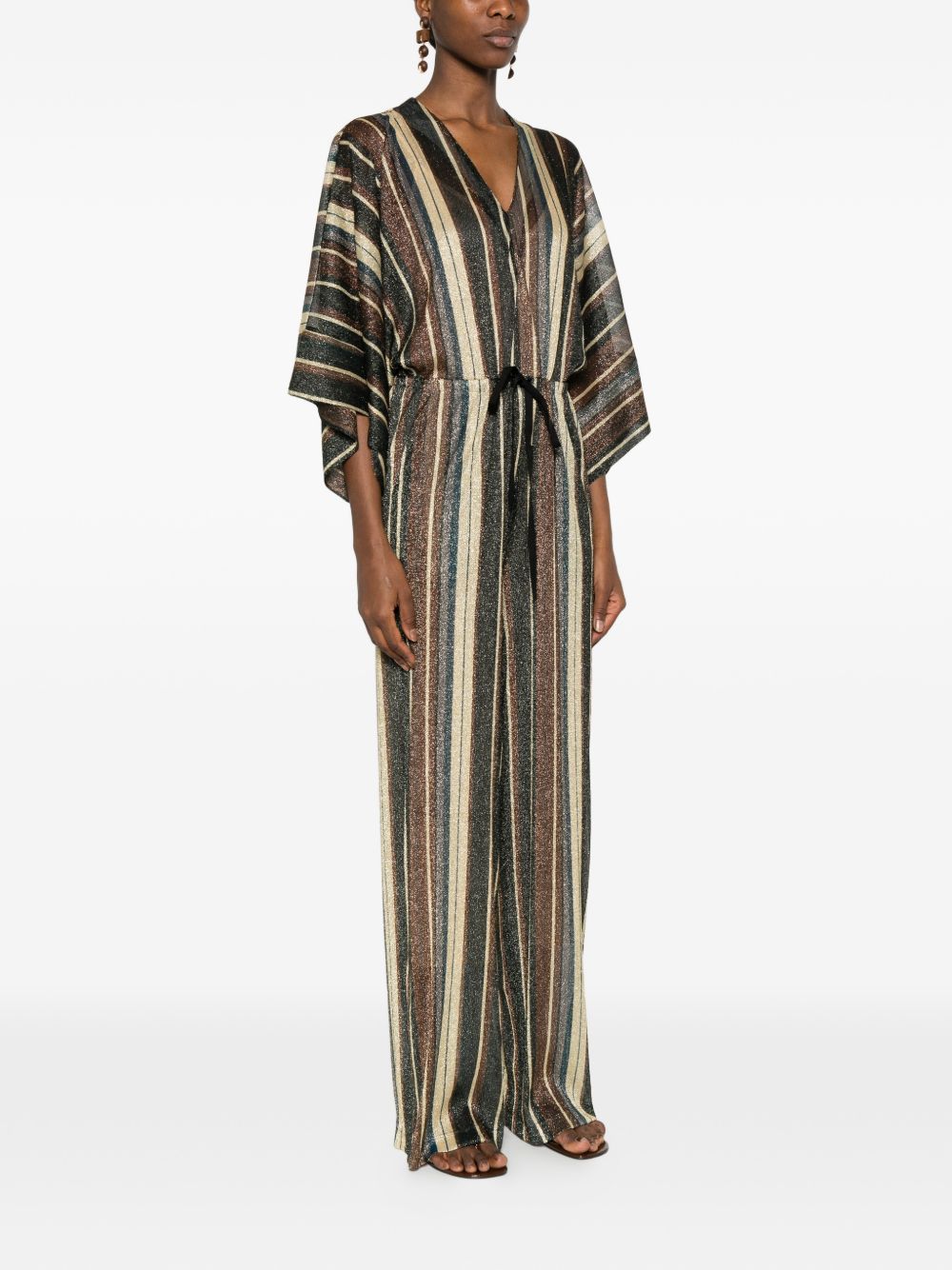 Siyu V-neck short sleeves Striped long jumpsuit
