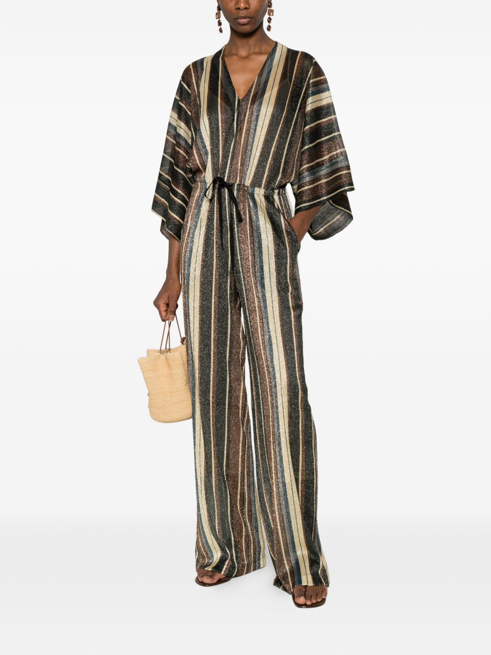Siyu V-neck short sleeves Striped long jumpsuit