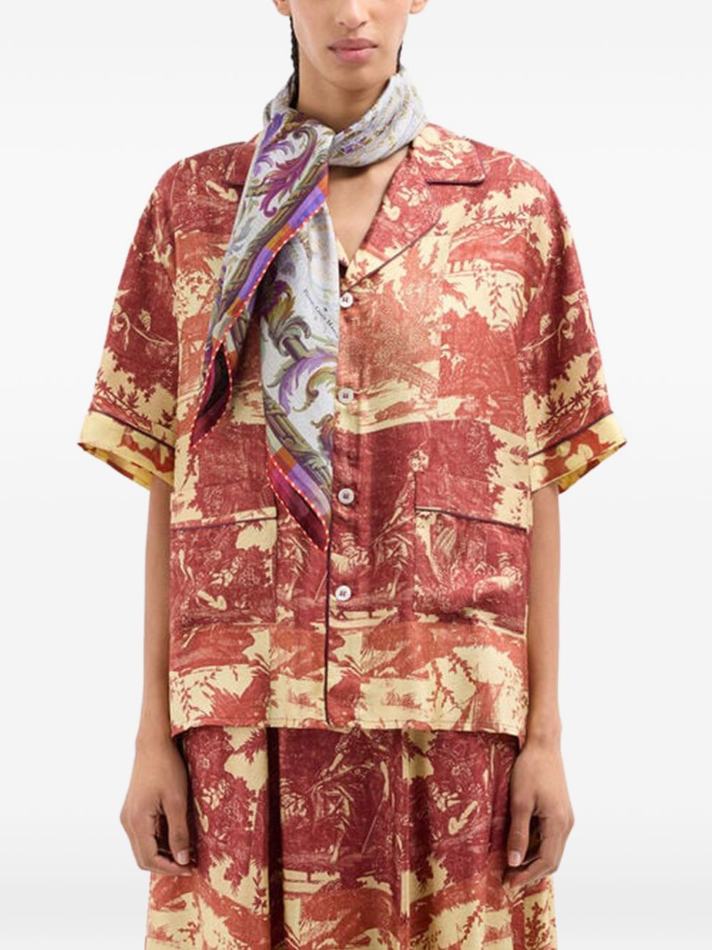 Pierre Louis Mascia White, floral print, border detail Printed silk scarf