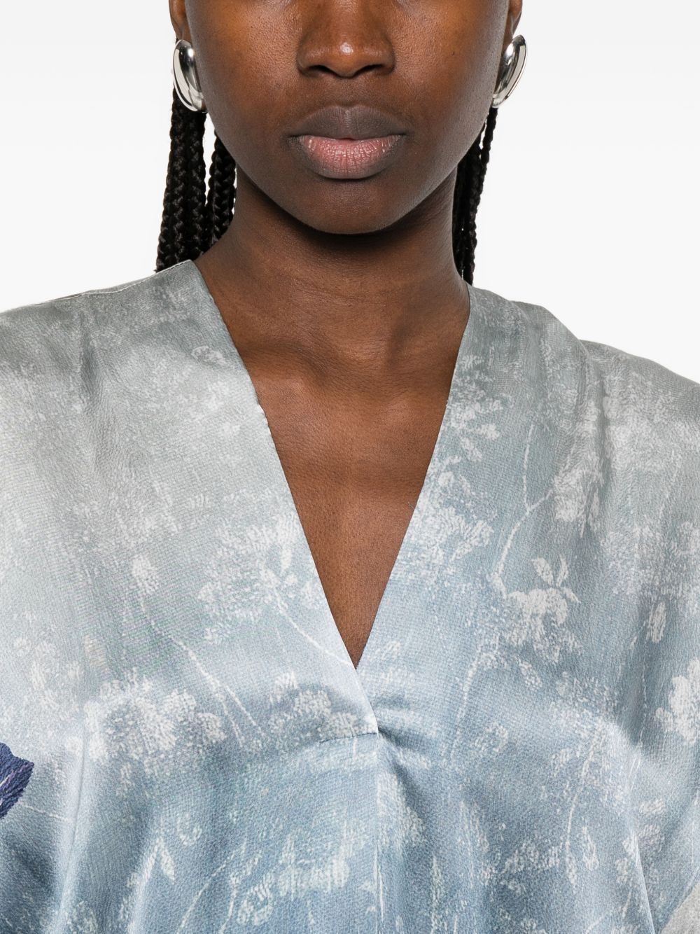 Pierre Louis Mascia V-neck, short sleeves, printed Pritned silk dress
