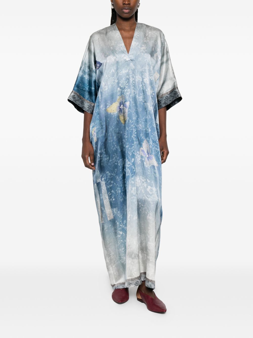 Pierre Louis Mascia V-neck, short sleeves, printed Pritned silk dress