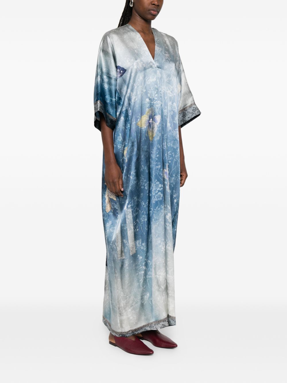 Pierre Louis Mascia V-neck, short sleeves, printed Pritned silk dress