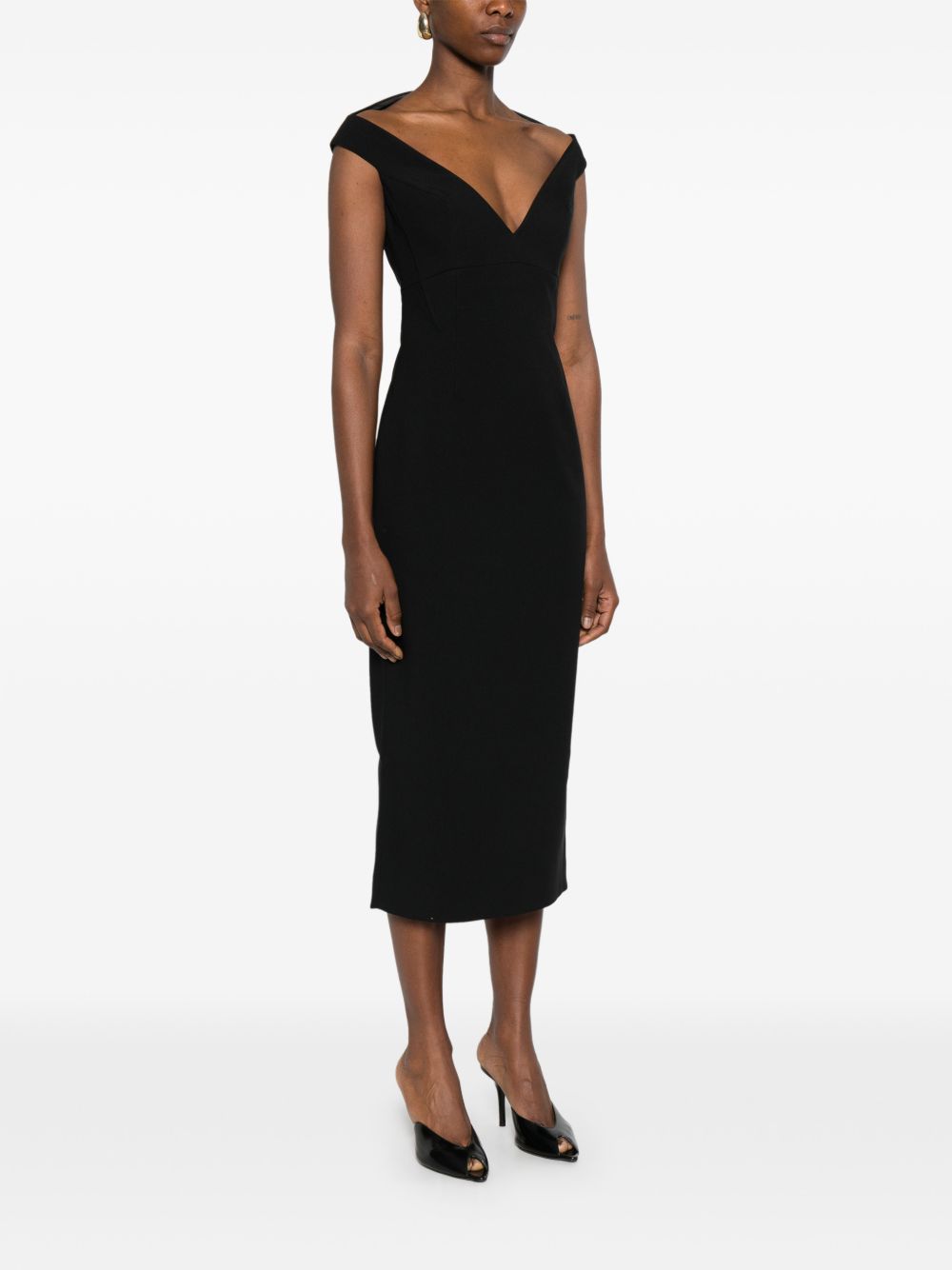 Solace London V-neck zip fastening Monica midi dress