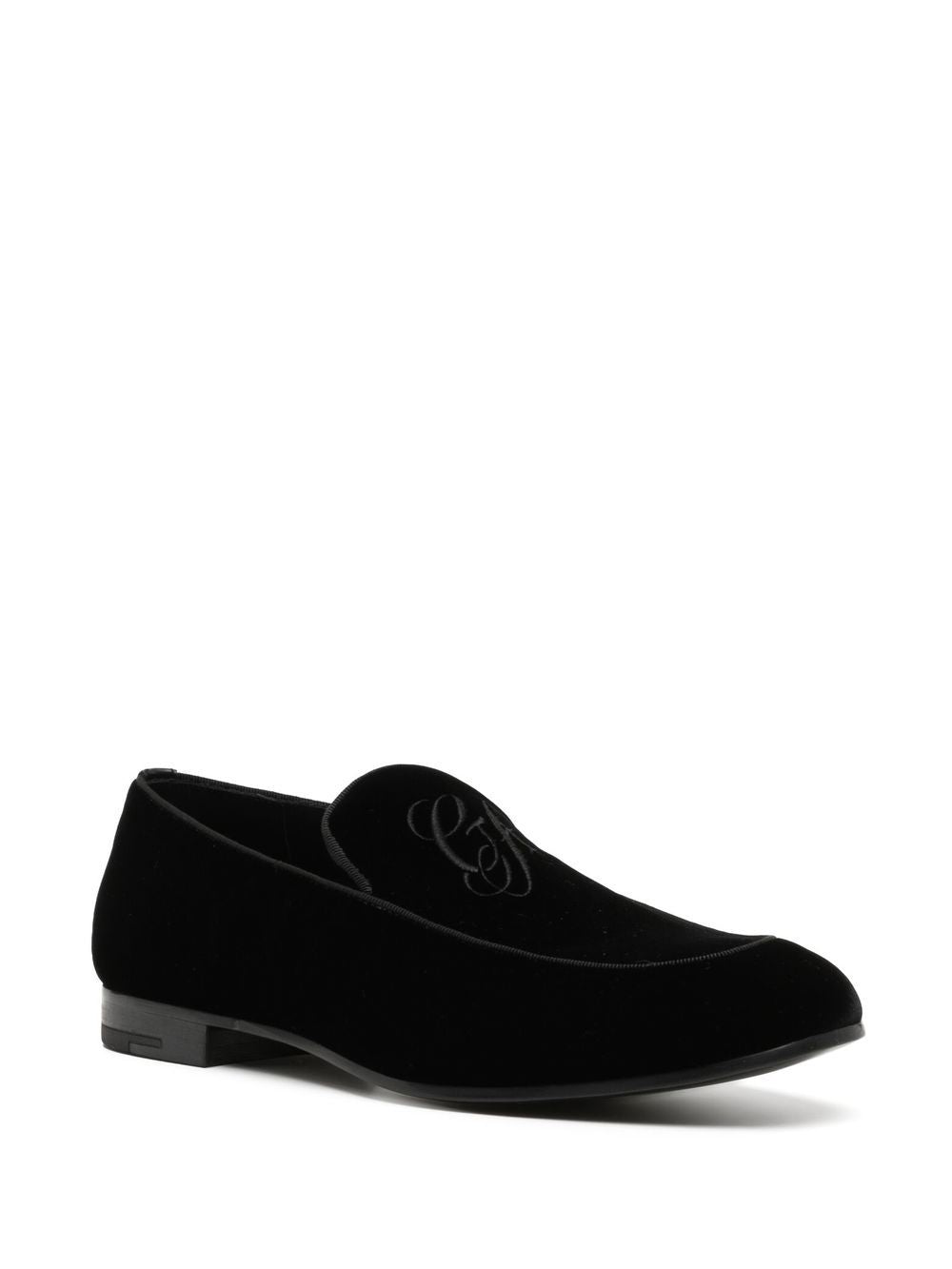 Giorgio Armani Embroidered logo velvet loafers