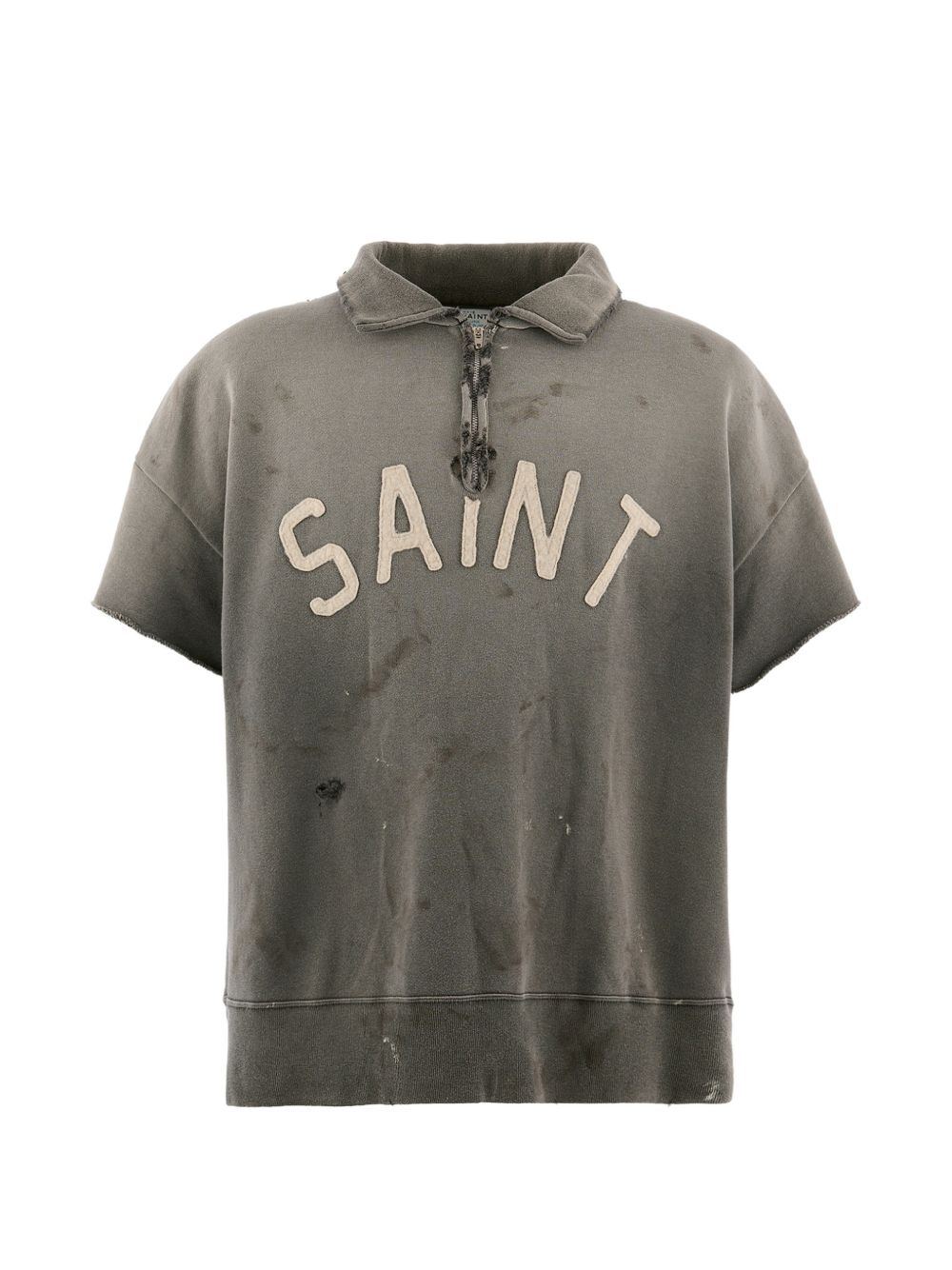 Saint Mxxxxxx Distressed Cotton Half-Zip Polo Shirt