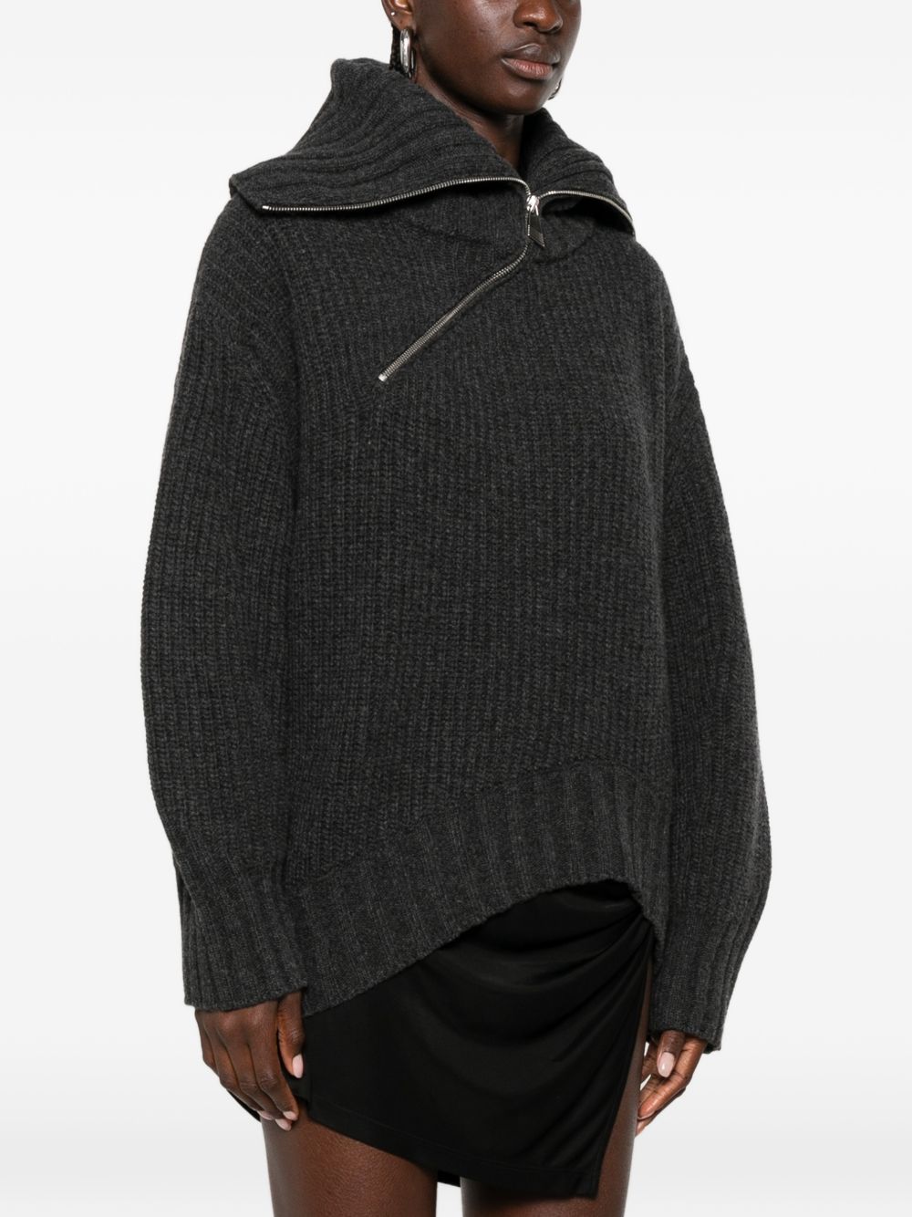 The Attico Asymmetric Zip Ribbed Sweater