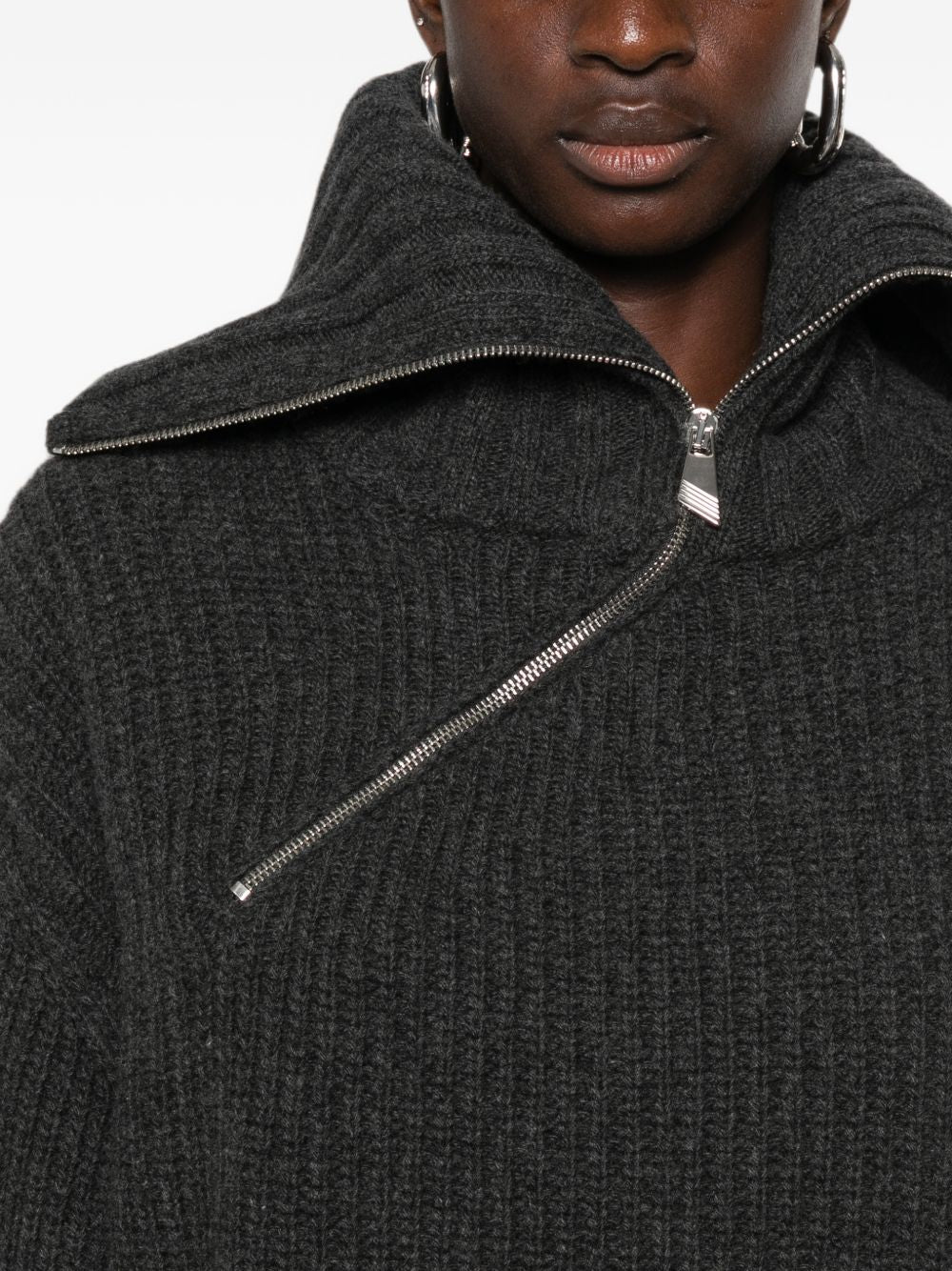 The Attico Asymmetric Zip Ribbed Sweater
