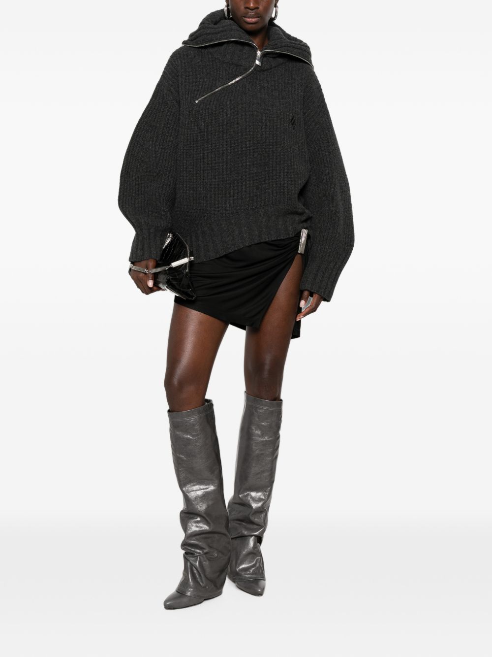 The Attico Asymmetric Zip Ribbed Sweater