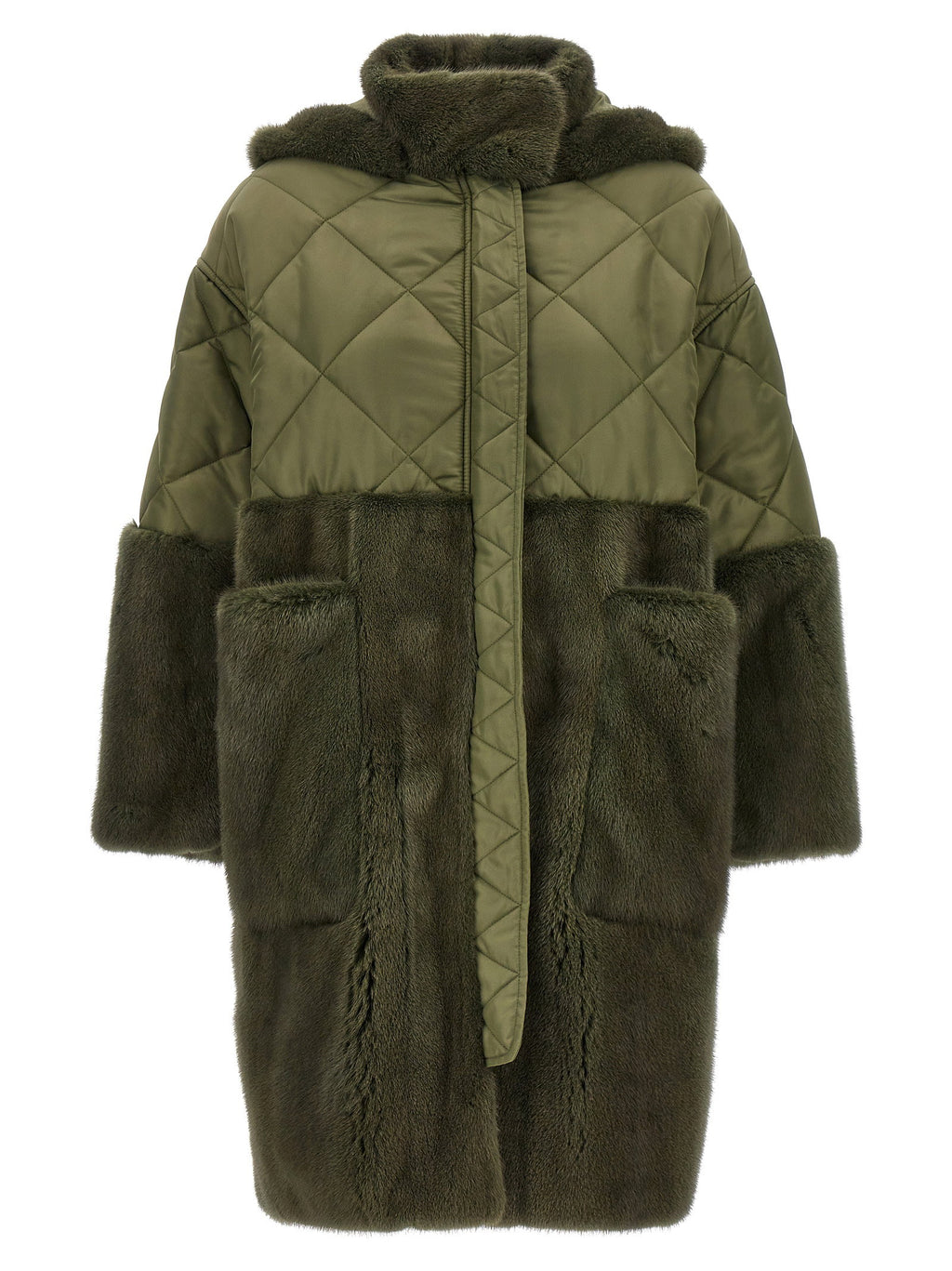 Blancha Nylon Diamond-visone Long Down Jacket