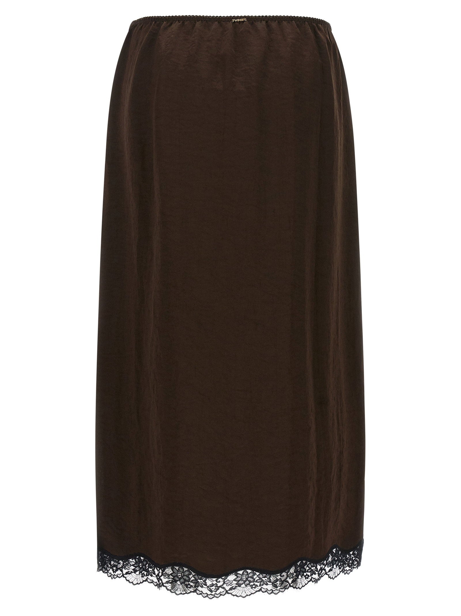 Twin Set Satin Froissé And Lace Skirt