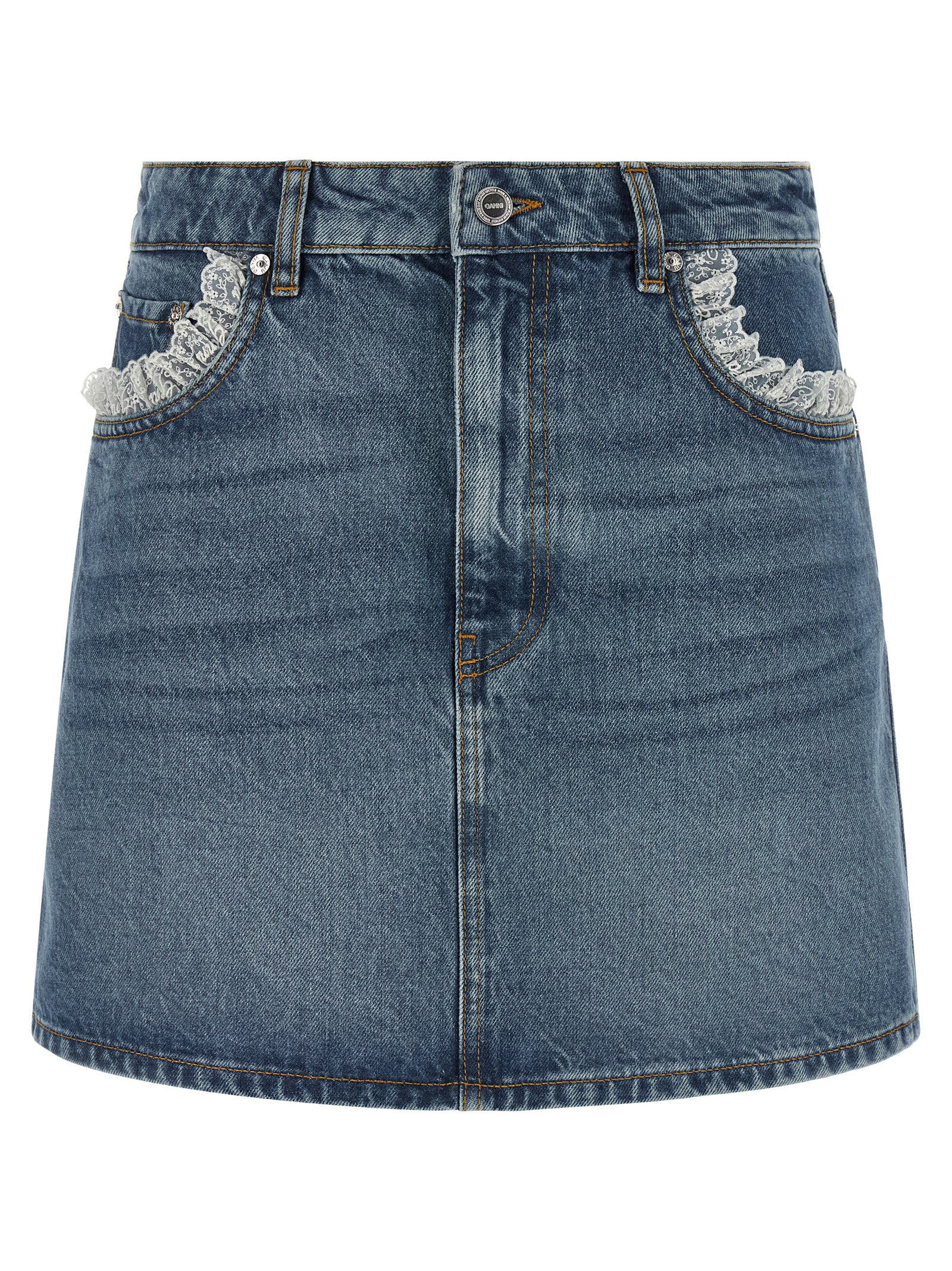 Ganni Denim And Lace Skirt