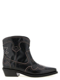 Ganni Low Shaft Embroidered Western Ankle Boots