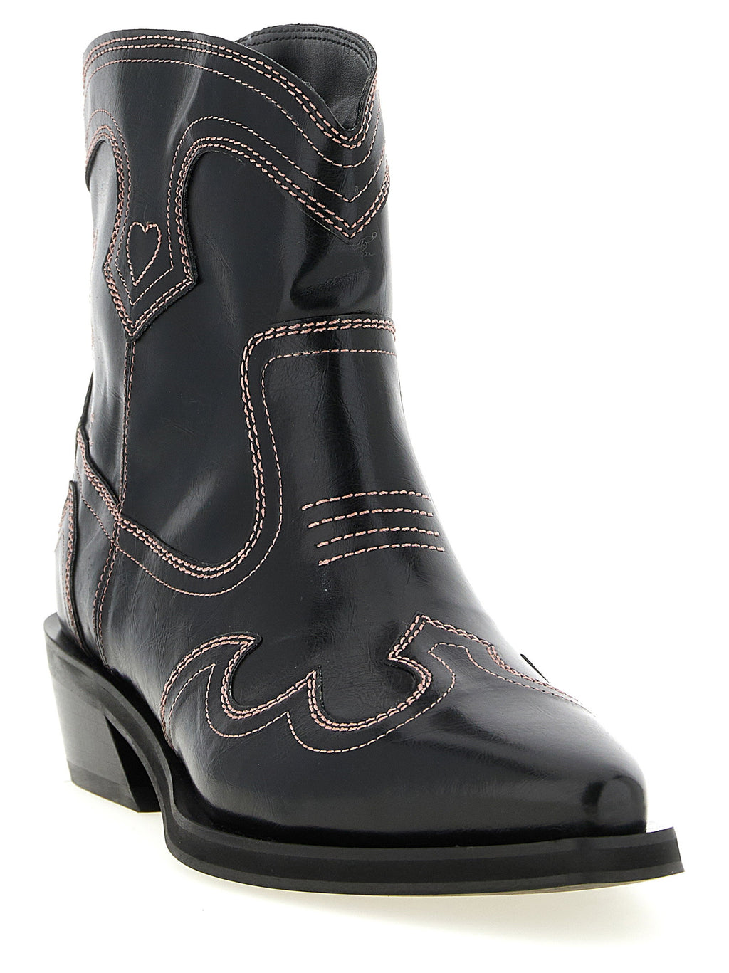 Ganni Low Shaft Embroidered Western Ankle Boots