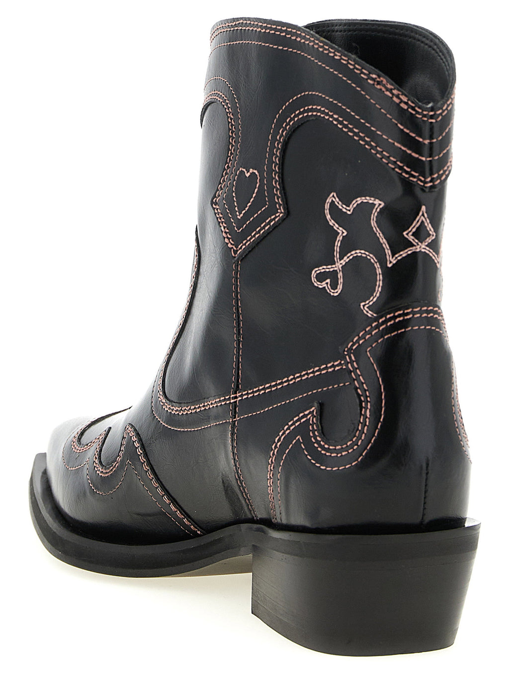 Ganni Low Shaft Embroidered Western Ankle Boots