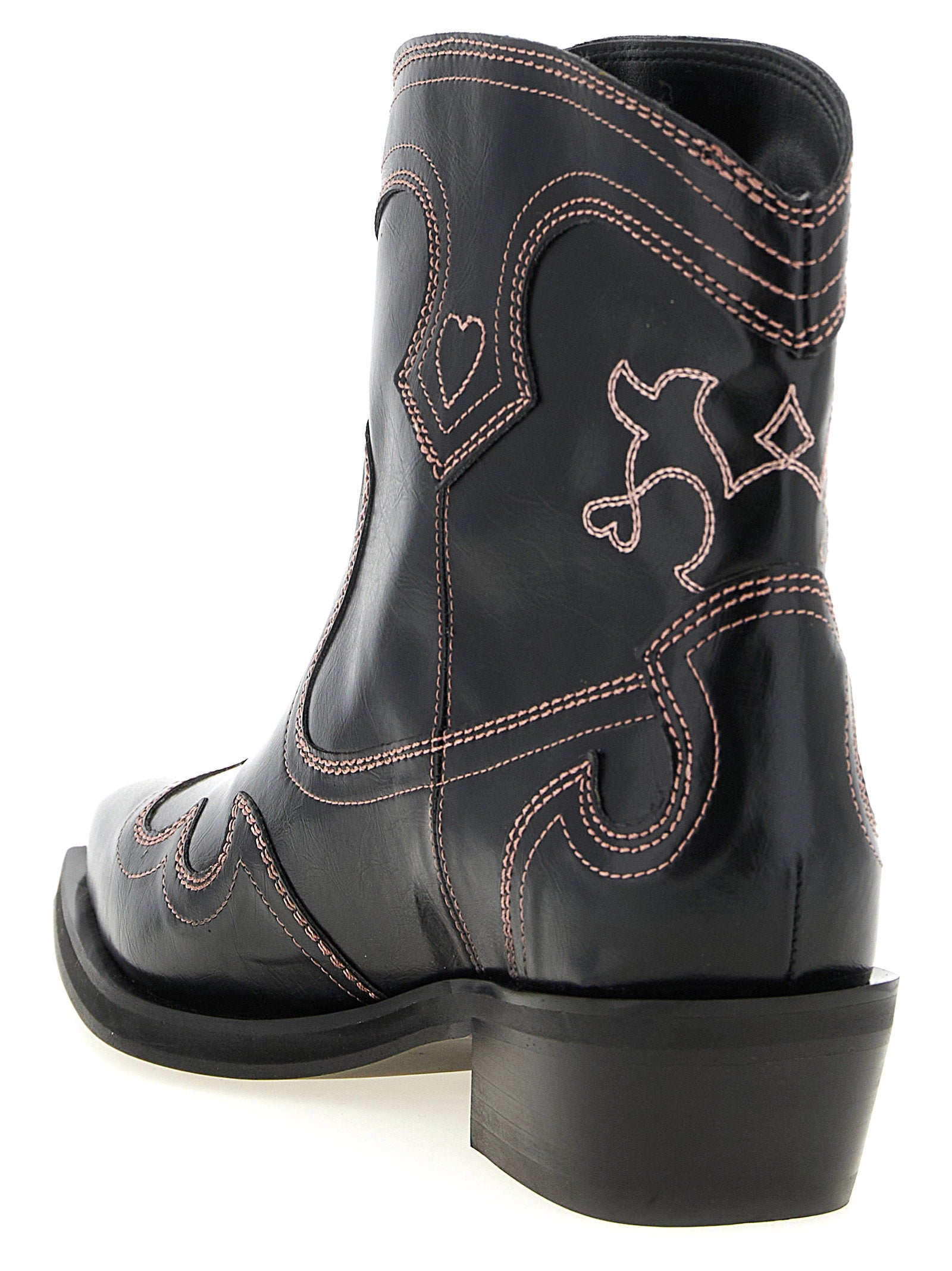 Ganni Low Shaft Embroidered Western Ankle Boots