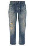 Dolce & Gabbana Destroyed Logo Plaque Jeans