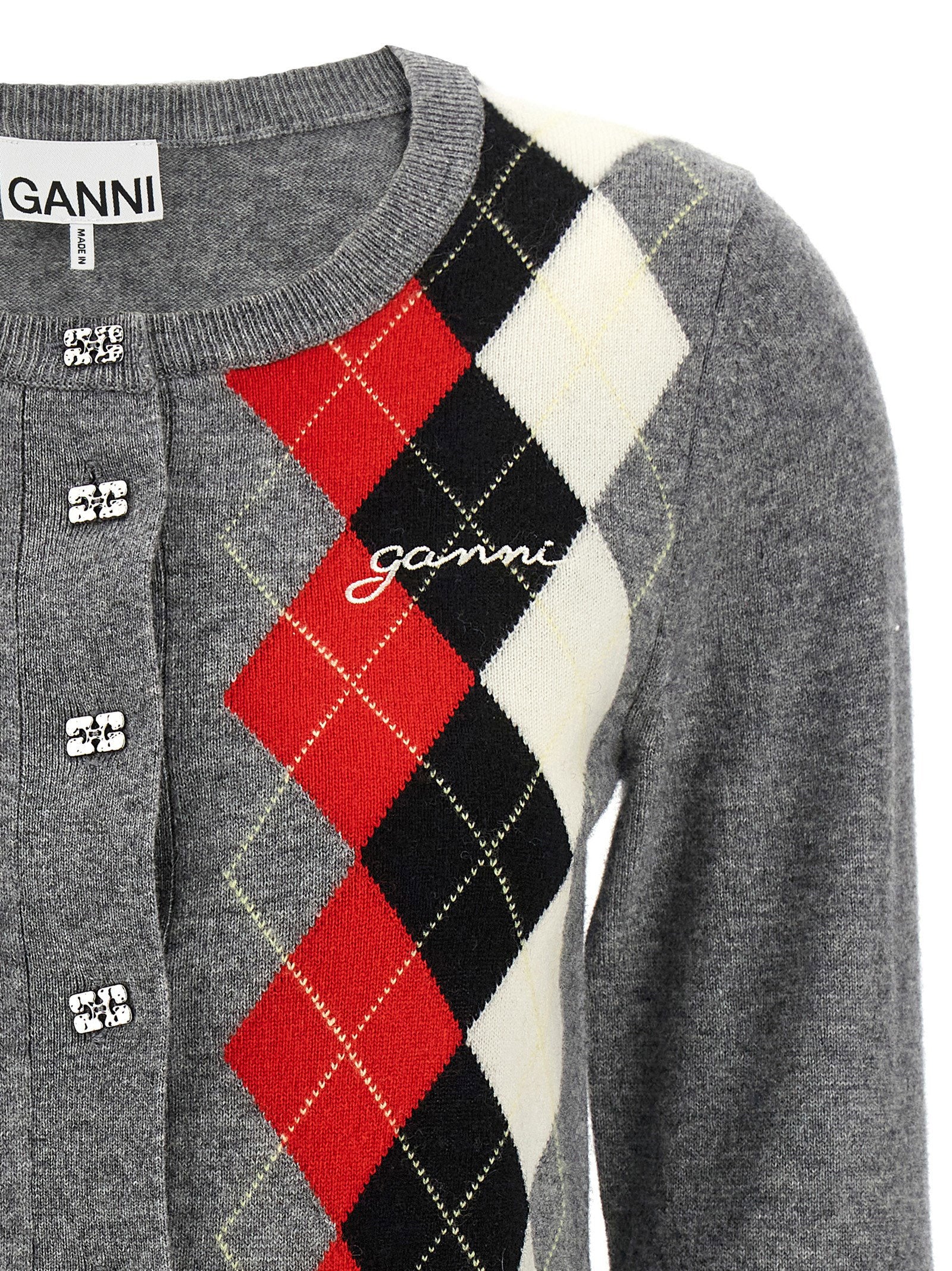 Ganni Grey Check Cardigan