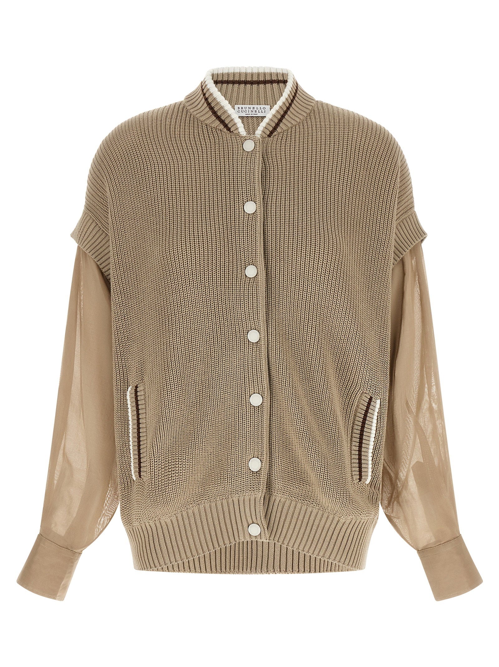 Brunello Cucinelli Organza Sleeve Cardigan