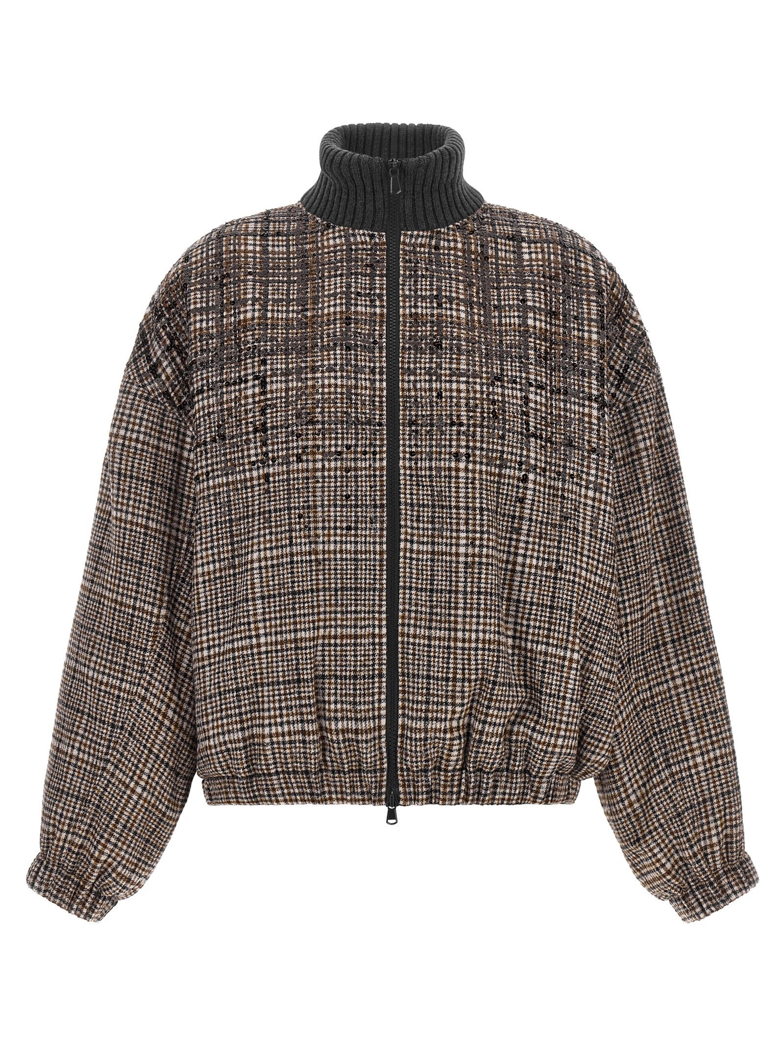 Brunello Cucinelli Sequin Check Bomber Jacket