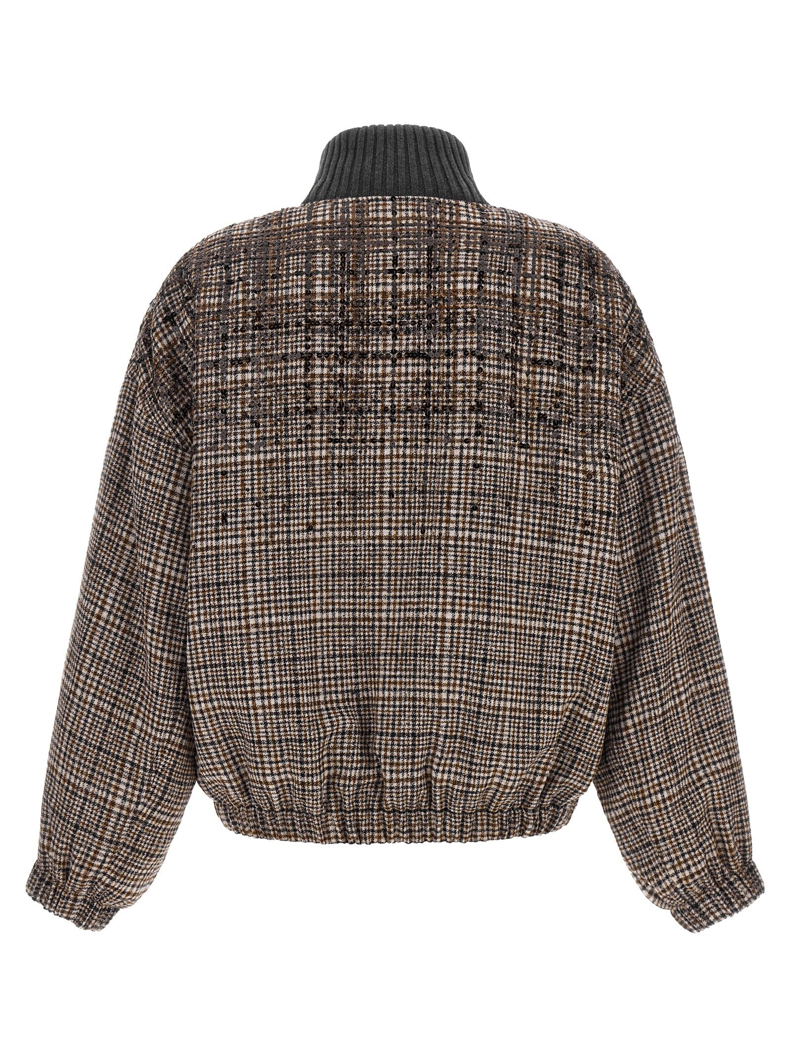 Brunello Cucinelli Sequin Check Bomber Jacket