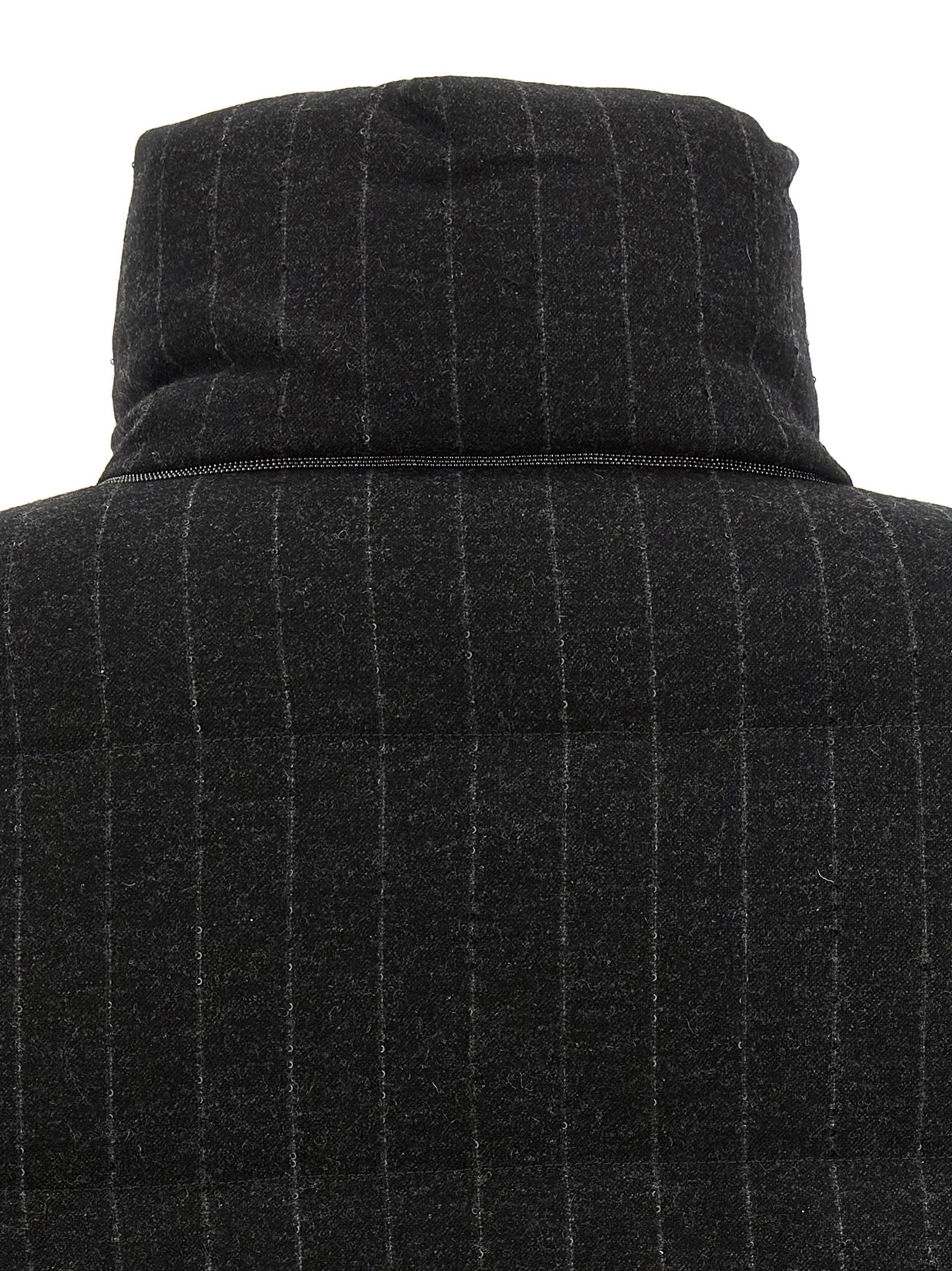 Brunello Cucinelli Micro Sequin Pinstriped Crop Down Jacket