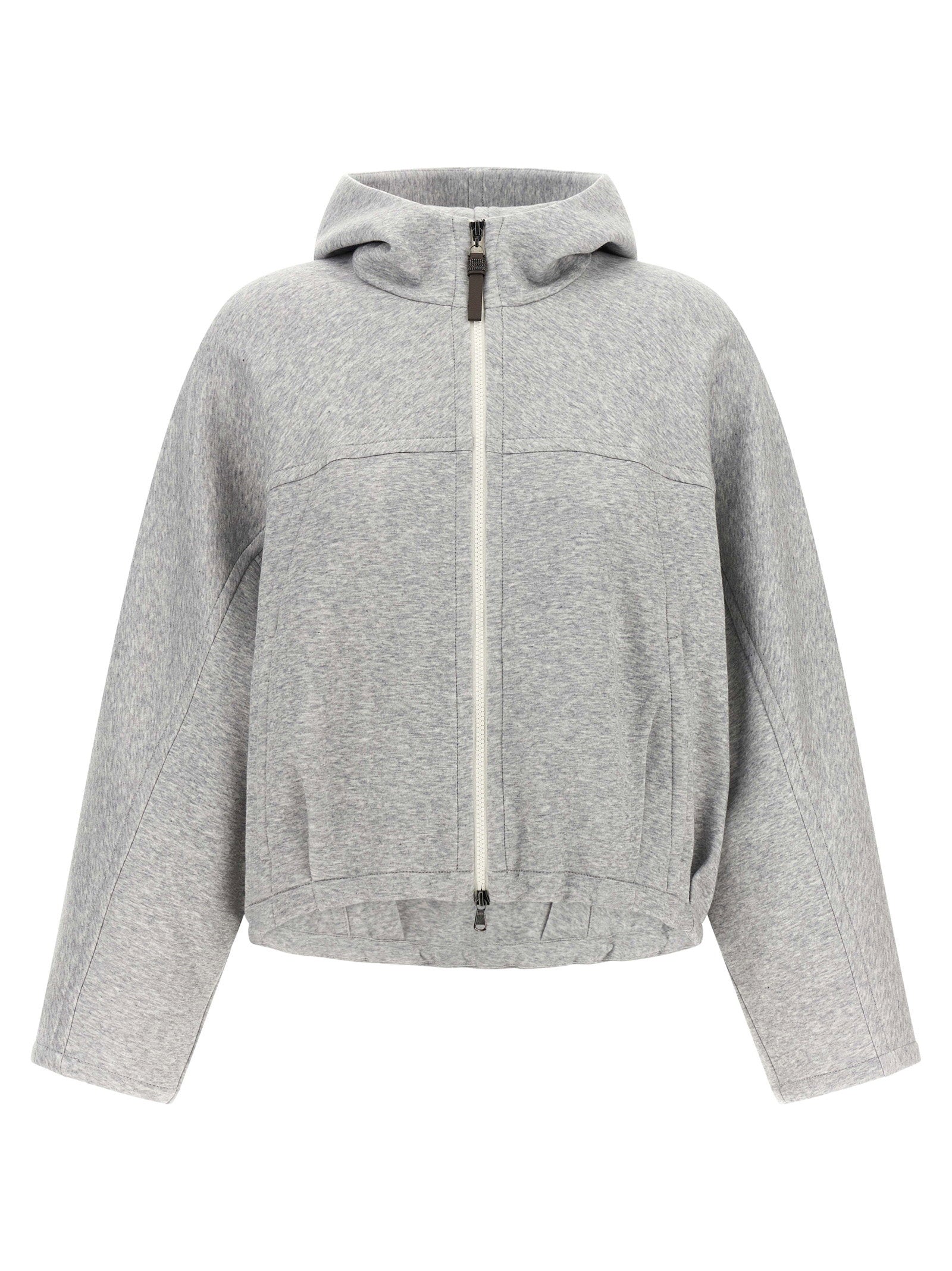 Brunello Cucinelli Shiny Zipper Pull Cropped Hoodie