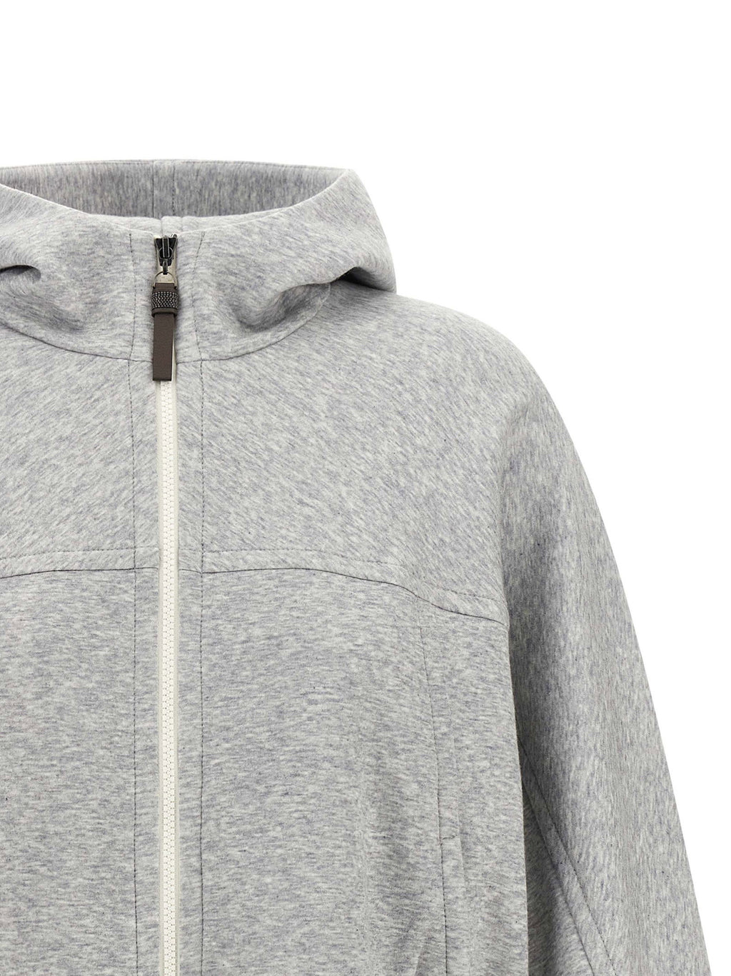 Brunello Cucinelli Shiny Zipper Pull Cropped Hoodie